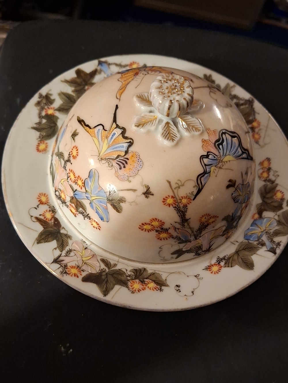 Antique Kutani Covered Butter Dome, 1890s